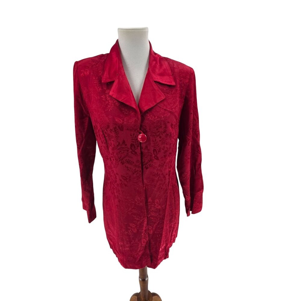 Vintage DJ & Co. Red Floral Jacquard Blazer Jacket Size 8